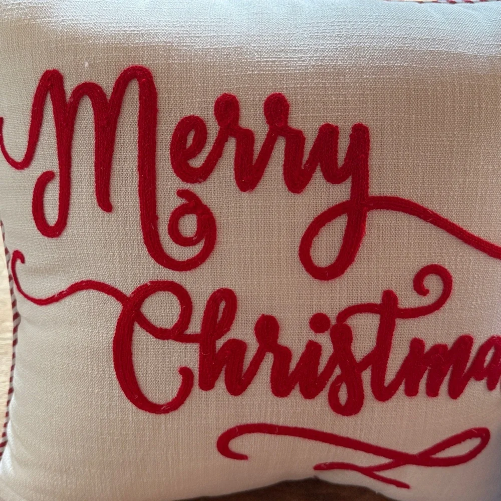 Merry Christmas Striped Pillow NWT